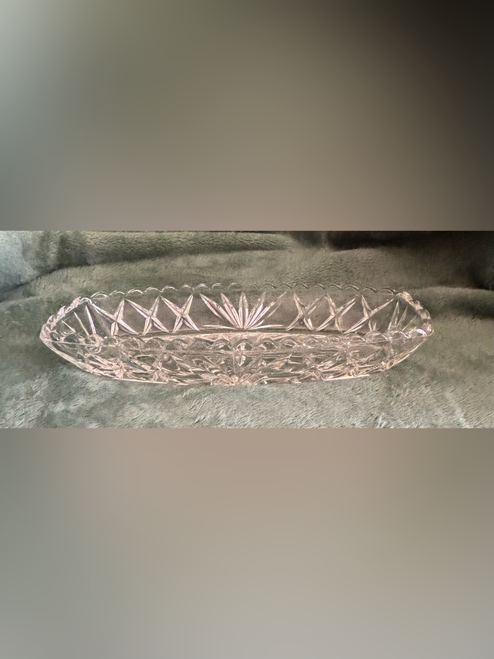 Prescut 9” Clear Cut Glass Oblong Serving Tray - Clear (G015)